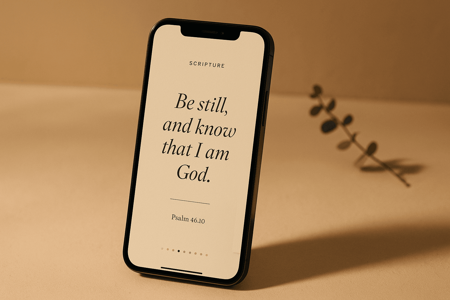 Smartphone displaying an Instagram carousel built from a Sunday sermon — hook slide, scripture, key principle, and call to action laid out across swipeable cards